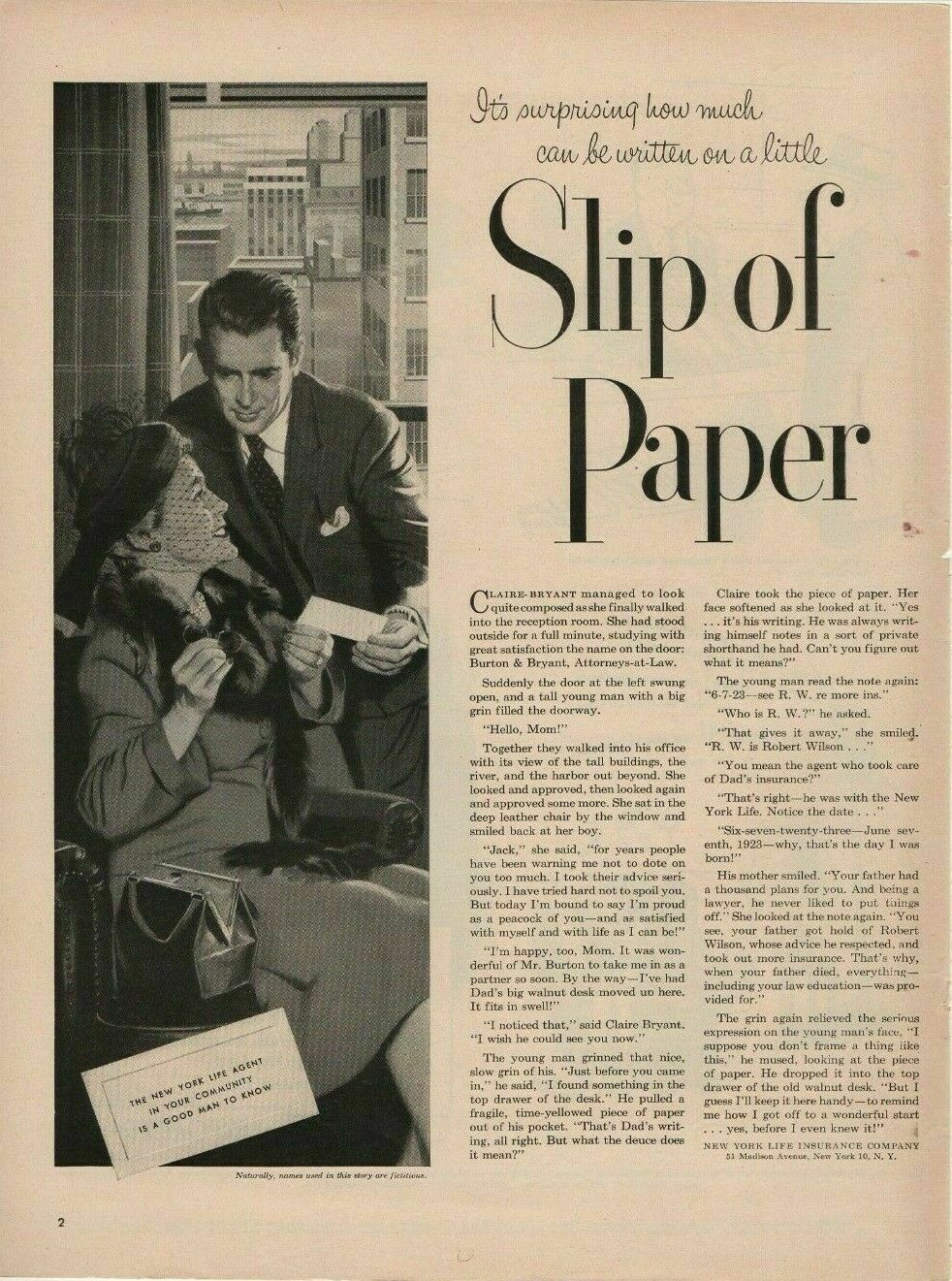 1951 Vintage Print Ad Advertising New York Life Insurance D8-d