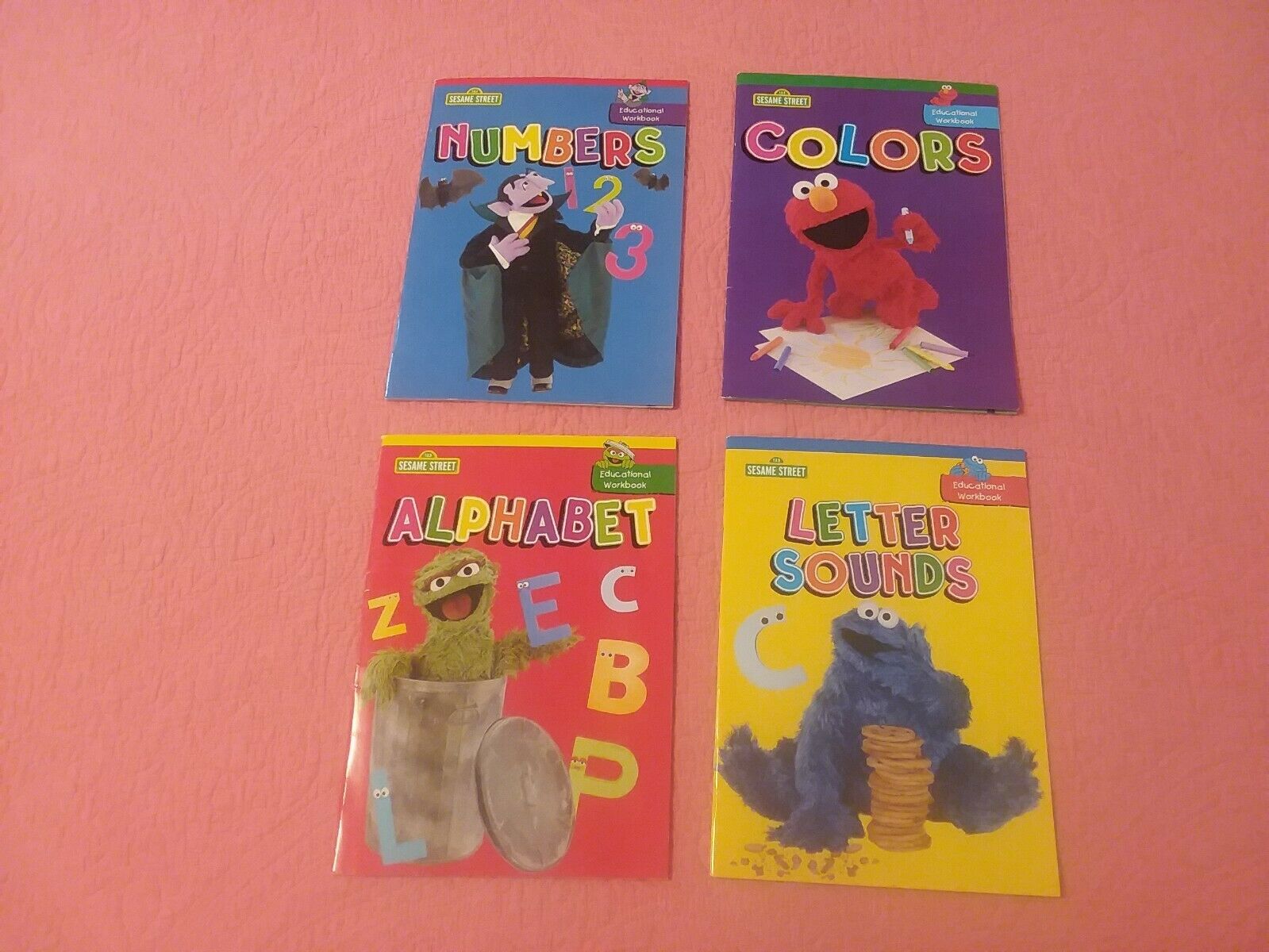 4 Sesame Street Books PreK Kindergardten Numbers Alphabet Letter Sounds Colors