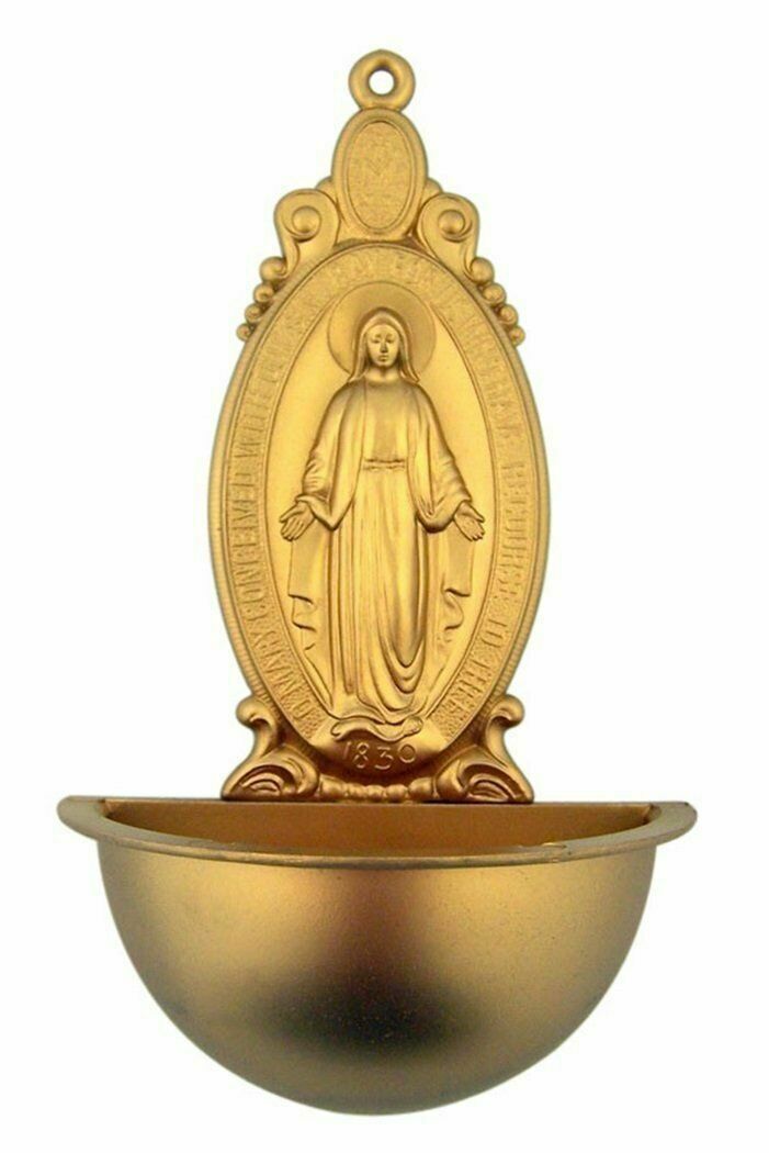 Our Lady of Grace Miraculous Medal Holy Water Wall Font, 5 1/4 Inch