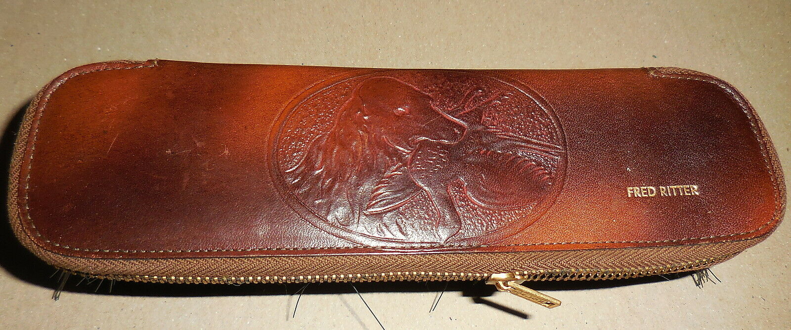 vintage Shoe Brush Brown color Dog and Bird Zipper Pouch