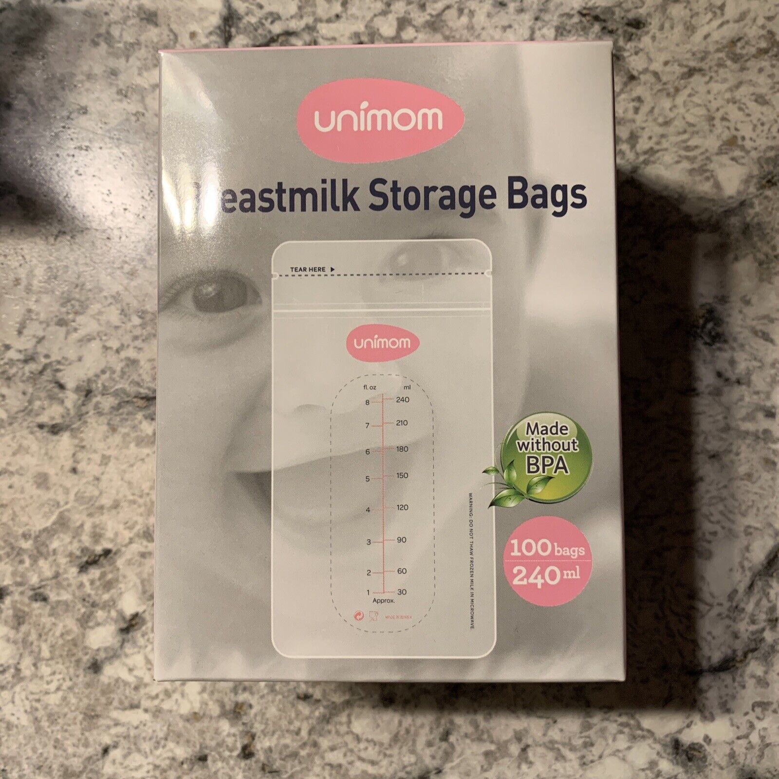 Unimom breast milk storage bags 100 bags, 8 oz