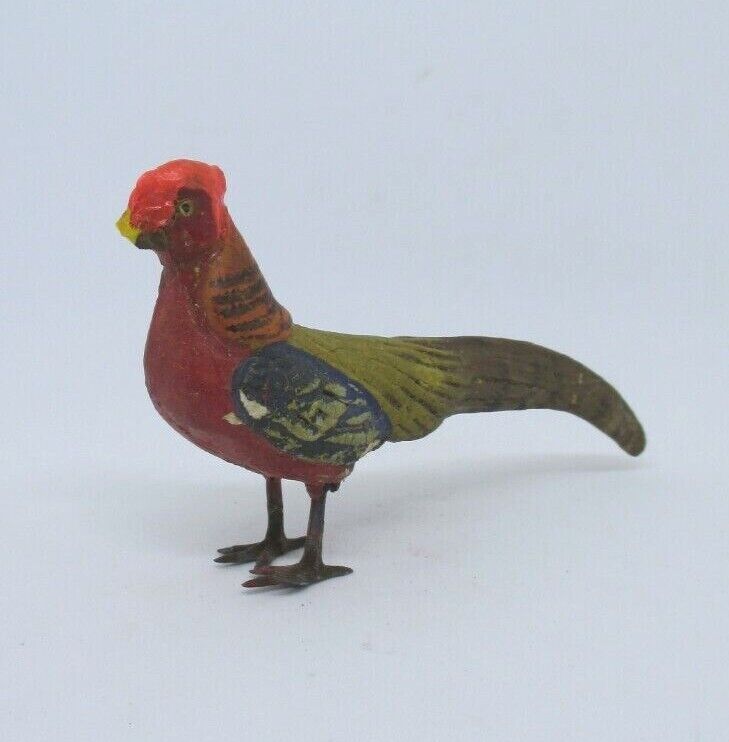 Vintage Composite Metal Male Pheasant With Red Feet Original Paint No Maker