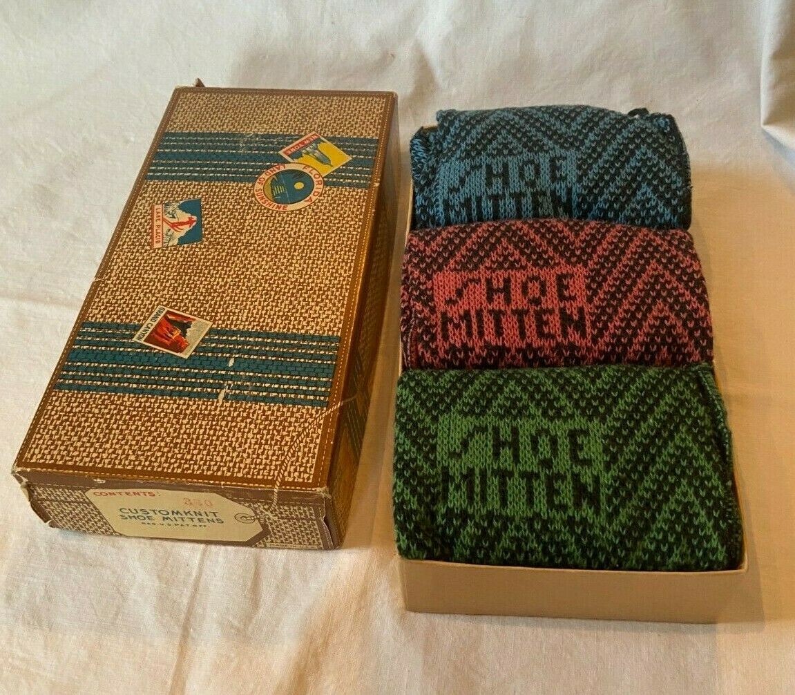 Deadstock NOS Vintage Custom Knit Shoe Mittens Pouches for Travel or Storage