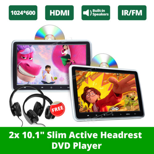 2xblack Hdmi 10.1" Lcd Car Headrest Active Monitor Pillow Dvd Player Game Kids E