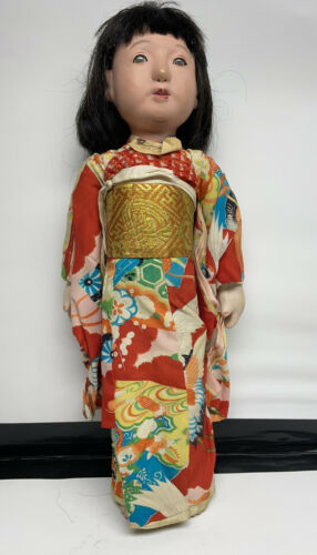 VERY RARE! antique 20” tall ichimatsu doll w/ beautiful silk kimono