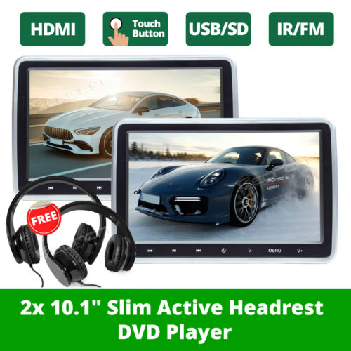 Us Eonon 2x 10.1" Lcd Screen Car Headrest Dvd Player Pillow Monitor + Headset W