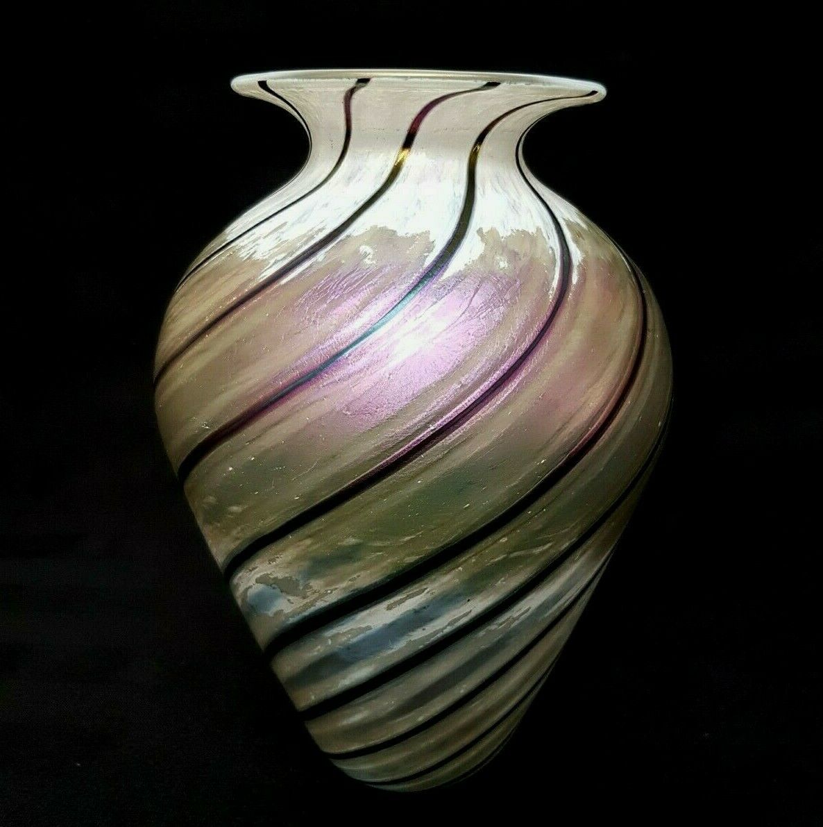 Vintage Robert Held Skookum Swirl Iridescent 8.5" Art Glass Vase
