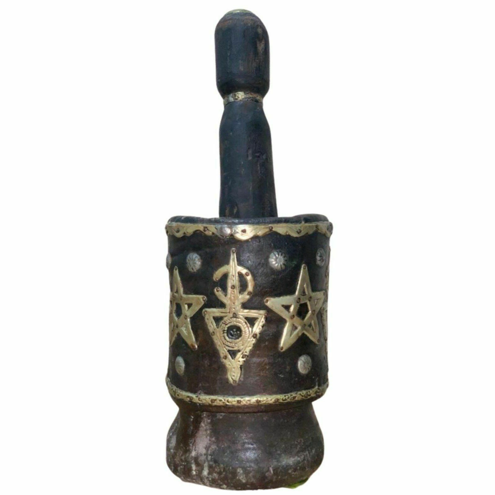 Antique Moroccan Wood Mortar & Pestle - Stars - Handmade In Morocco