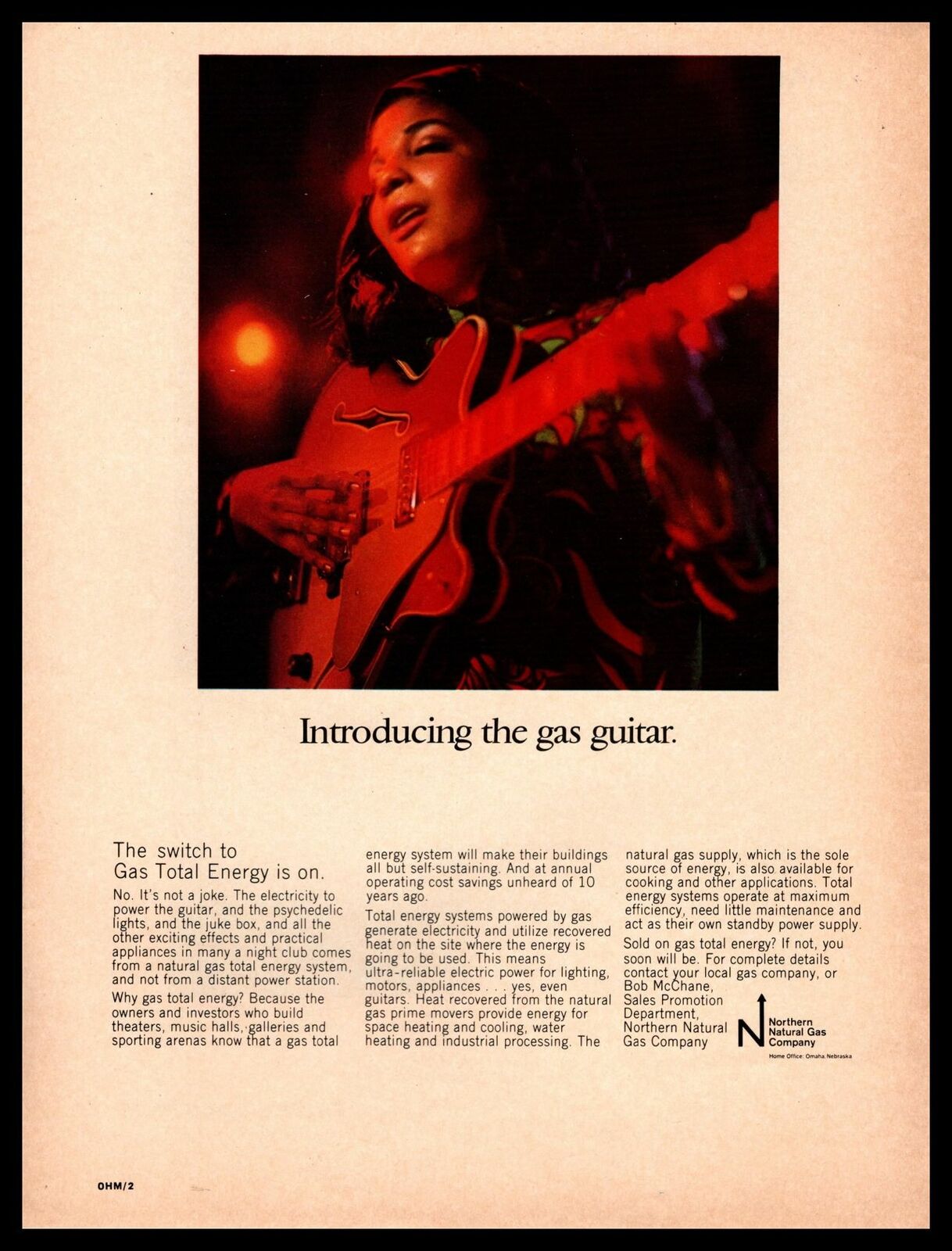 1970 Northern Natural Gas Co. Omaha Nebraska Electric Guitar Vintage Print Ad