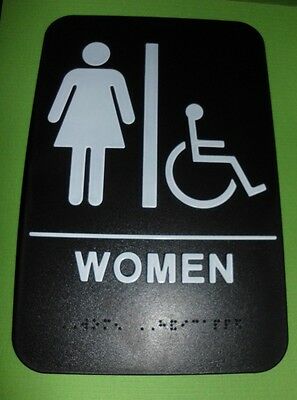 Lot Of 10 Ada Restroom Sign Women Wheelchair Braille Black Public Bathroom
