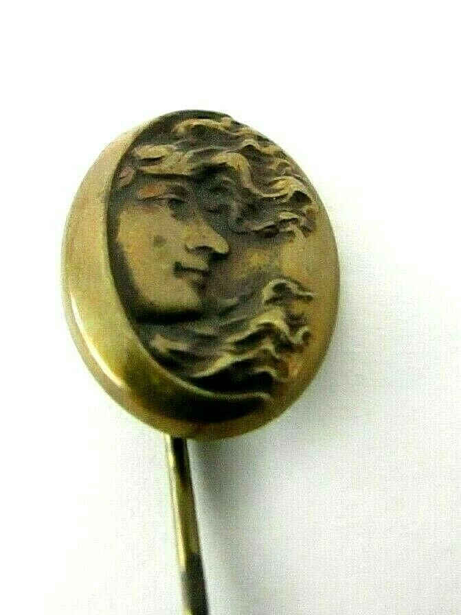 Antique Victorian Man In The Moon Brooch Pin 3"  Nice Detail