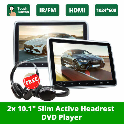 Active 2x10.1" Black Dual Car Headrest Dvd Player Digital Monitor Game Hdmi Ir E