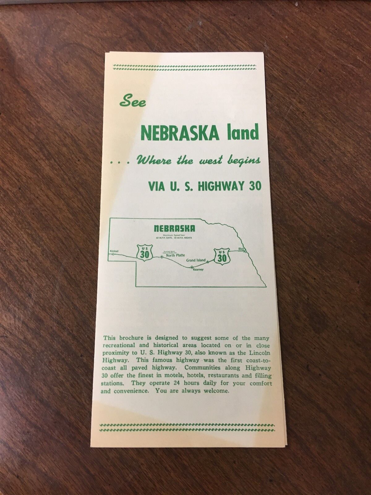Original 1960's Nebraska Via U.s. Highway 30 Brochure