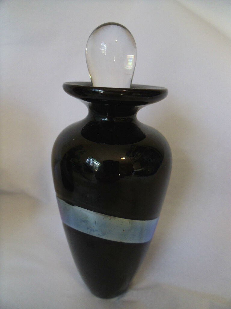 Robert Held Art Glass studio Black Silver Wave Perfume bottle Vancouver BC new