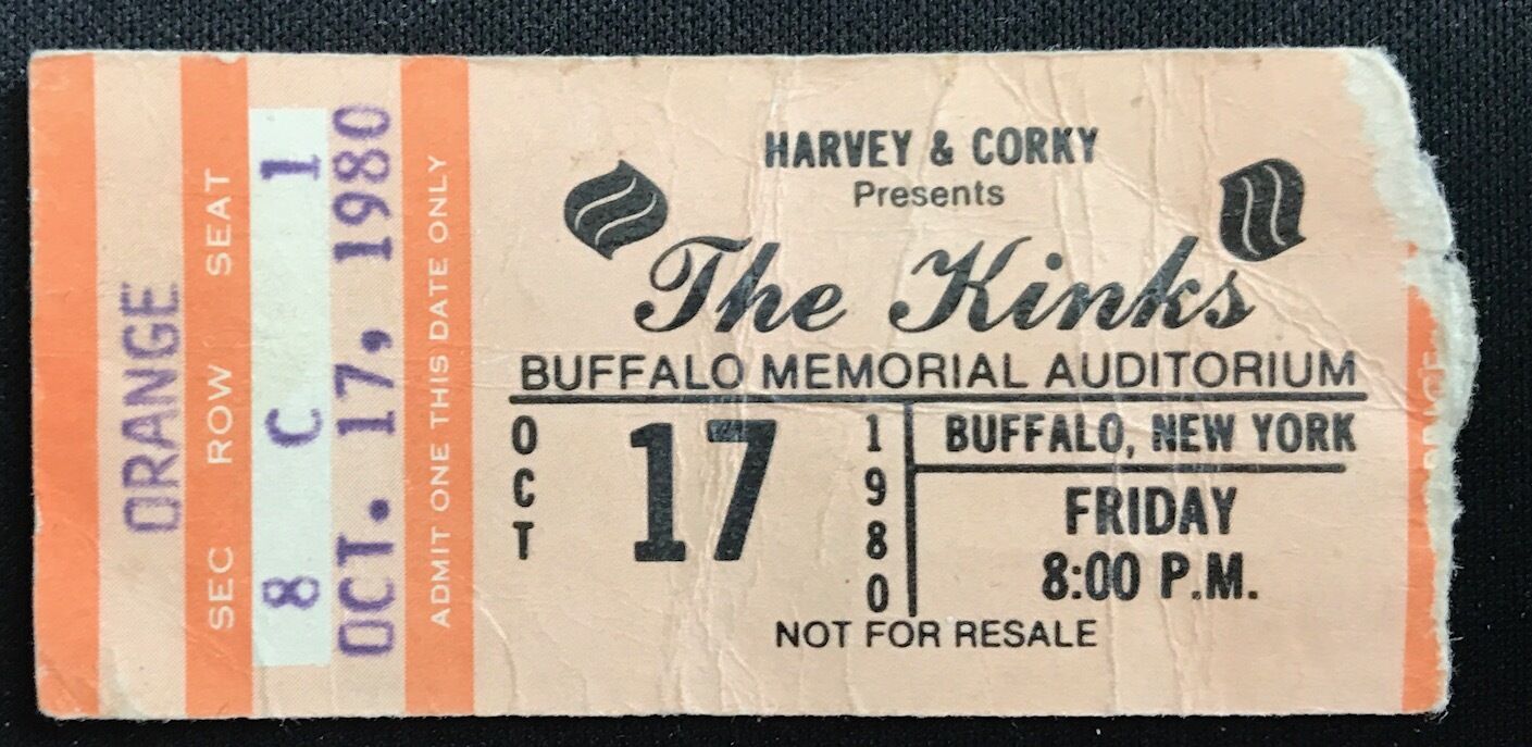 The Kinks Concert Ticket Stub - Buffalo, Ny - October 17, 1980