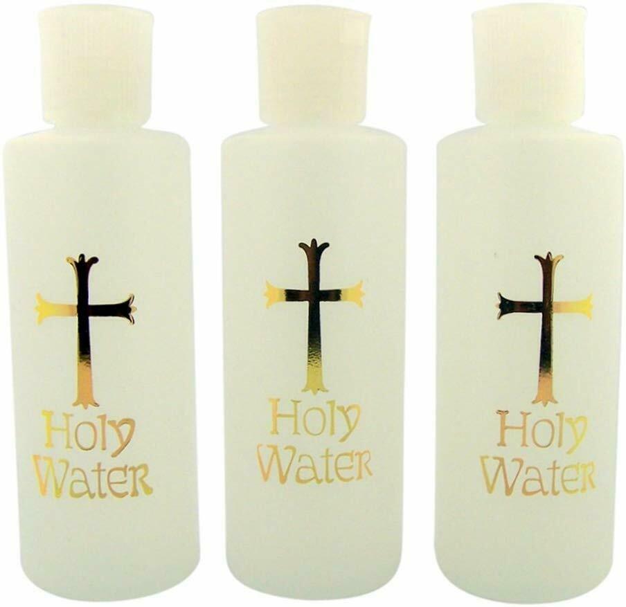 Lot of 3 Catholic Holy Water Bottle 4 oz. Moulded Plastic 5