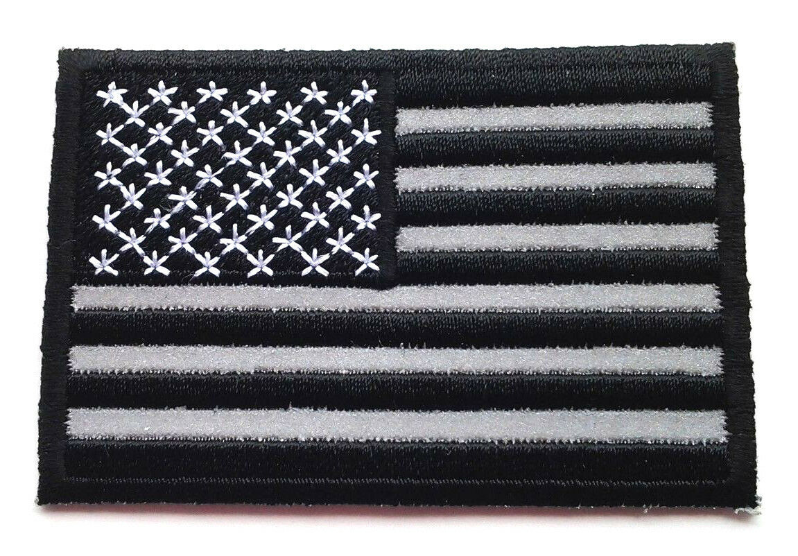 (black And White) U.s. American Flag Reflective (3") Biker Patch P3270 E