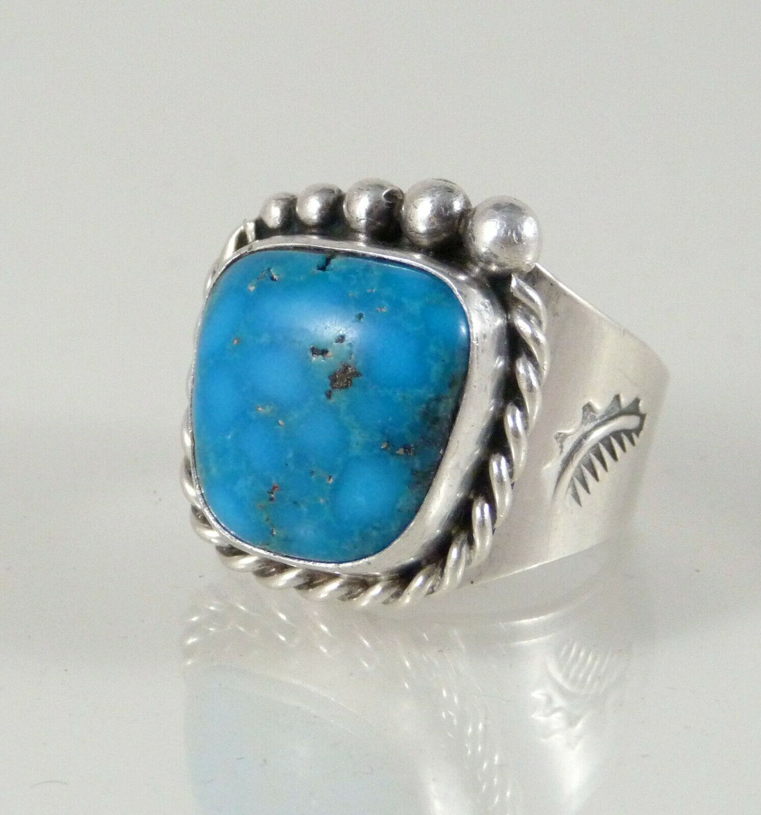Silver & Turquoise Navajo Ring Signed 
