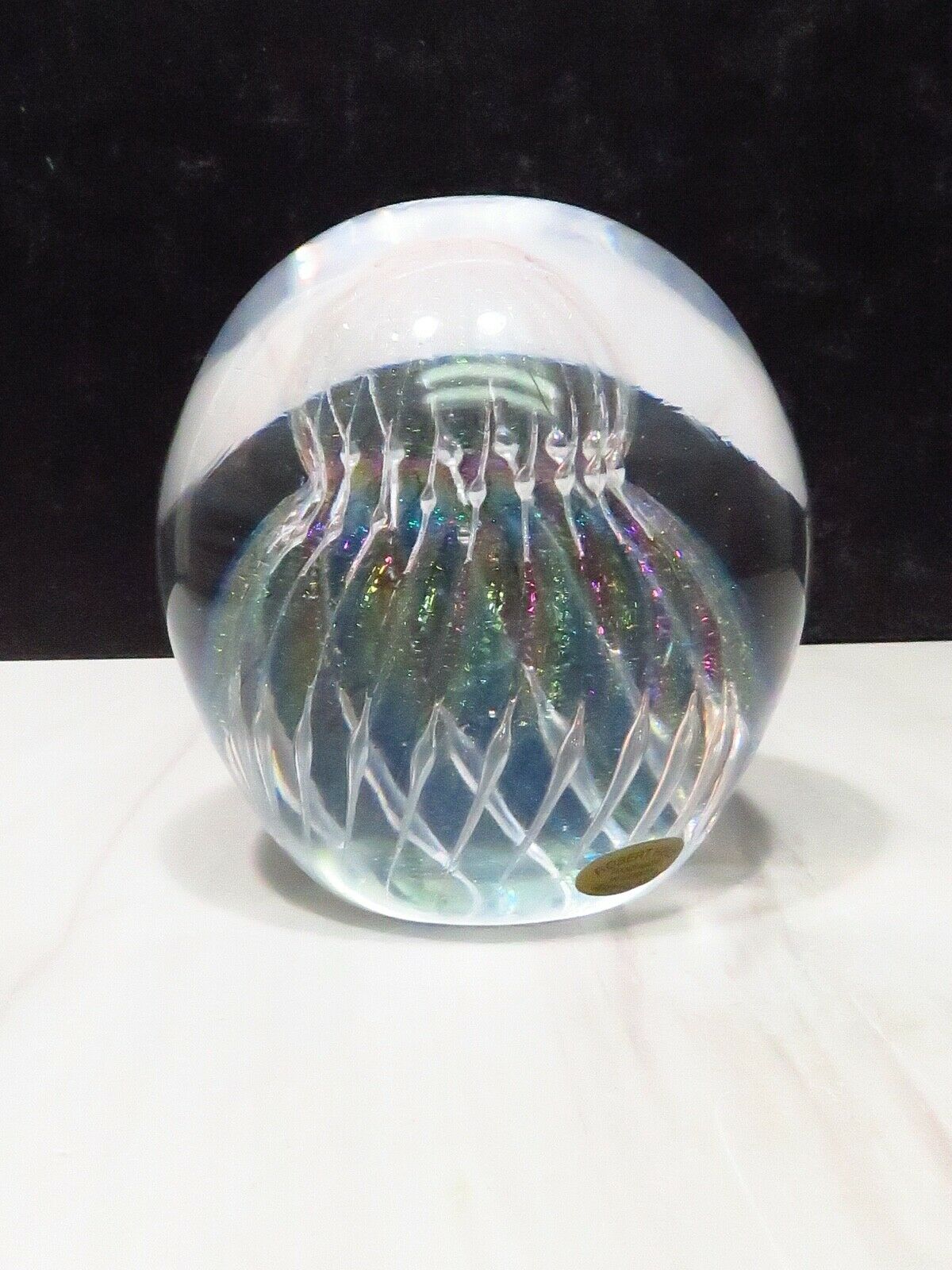 Lg Robert Held Art Glass Jellyfish Paperweight Bubbles Dichroic Iridescent 4.5"