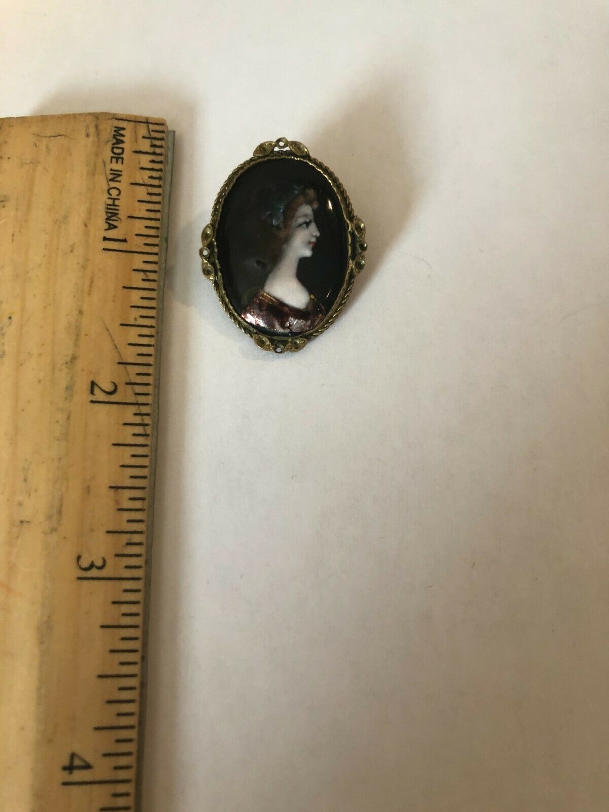 Antique Hand Painted Cameo Pin Brooch- Very Old 