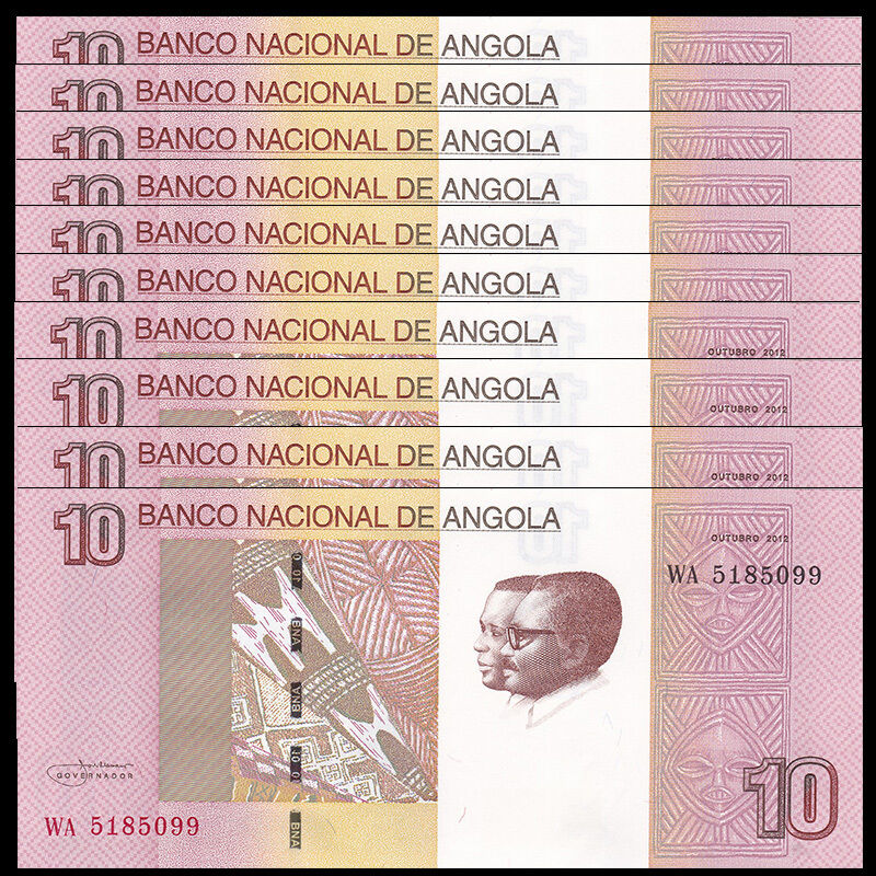 Lot 10 PCS, Angola 10 Kwanzas, 2012(2017), P-151B, banknotes, UNC