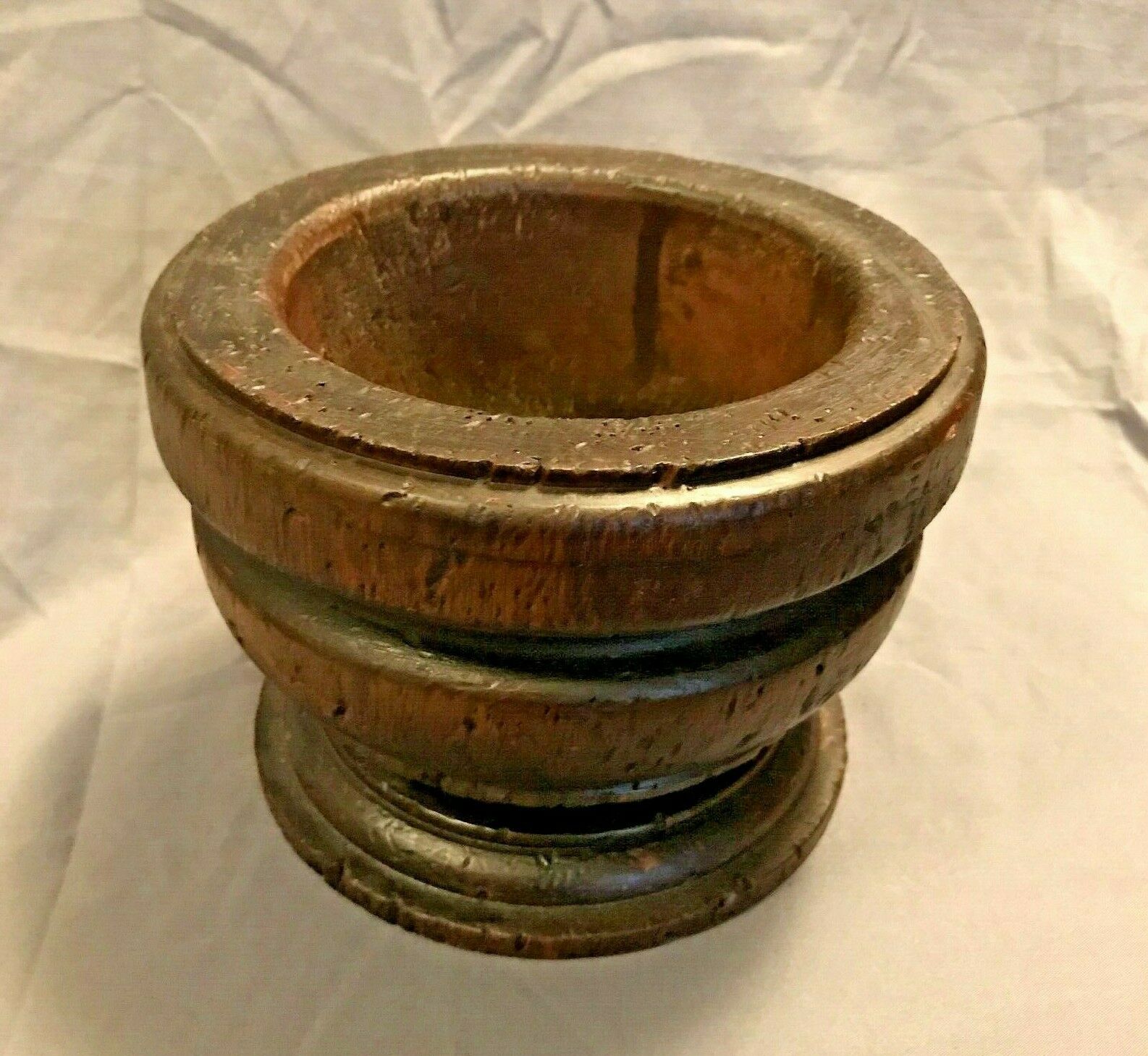 Large Antique Primitive 1700s-1800s Hand Turned Single Piece Wood Mortar Bowl