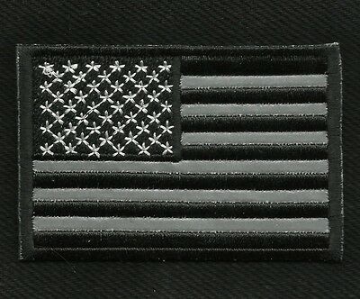 Reflective Usa American Flag Black Motorcycle Biker Jacket Vest Military Patch