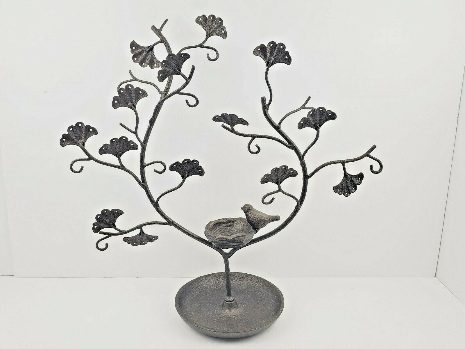 Wrought Iron Jewelry Tree Stand With Bird And Nest