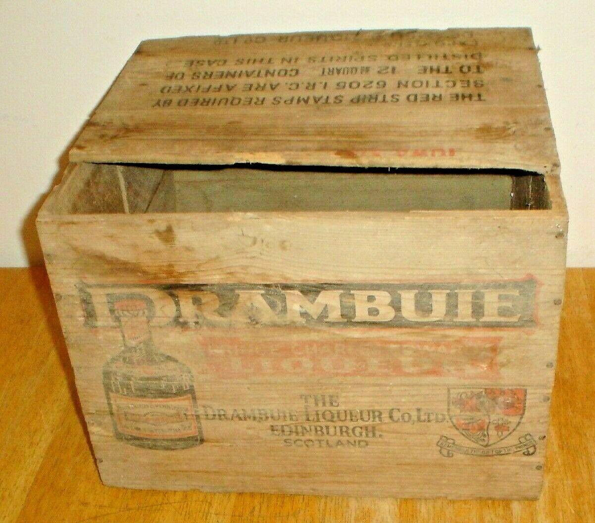 Vintage Drambuie Liqueur Wood / Wooden Crate Booze Box - Edinburgh, Scotland