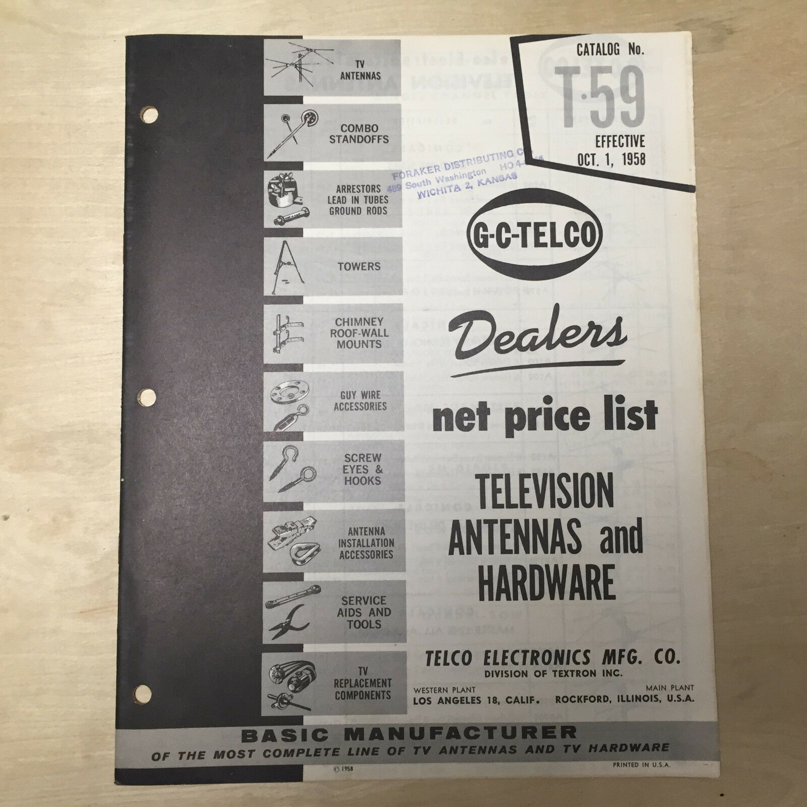 Vtg Telco Electronics Mfg Co Catalog ~ G-c-telco Tv Antennas & Hardware 1958