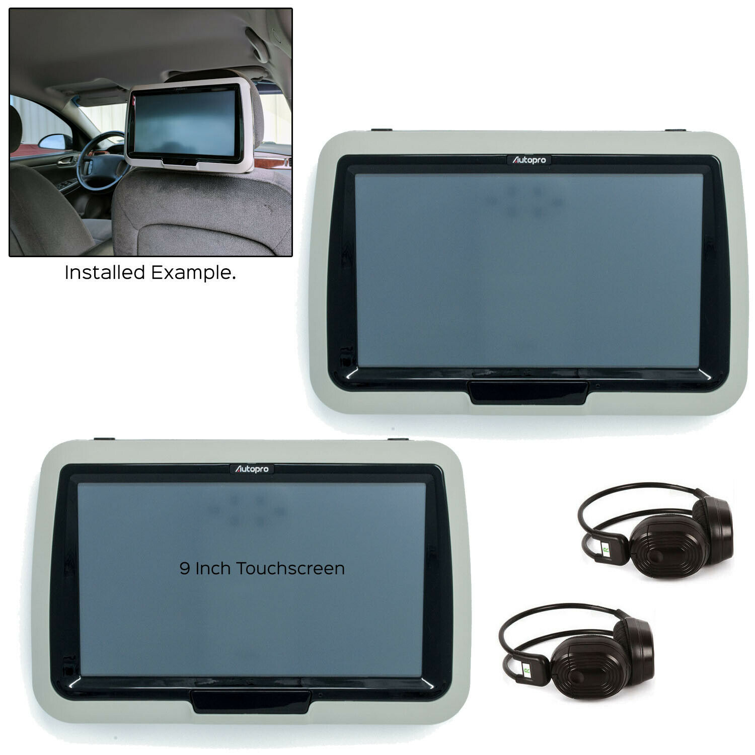Autopro Atp90mg 9" Touchscreen Headrest Post Mount Monitors Withdvd Players Gray