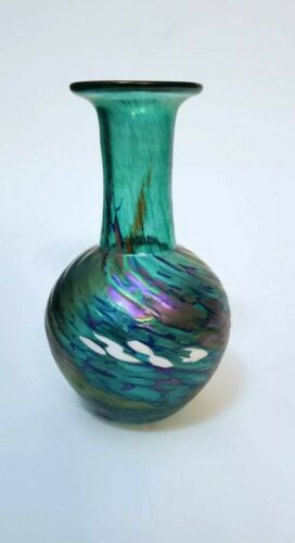 Robert Held Art Glass Bud Vase Iridescent Signed 6