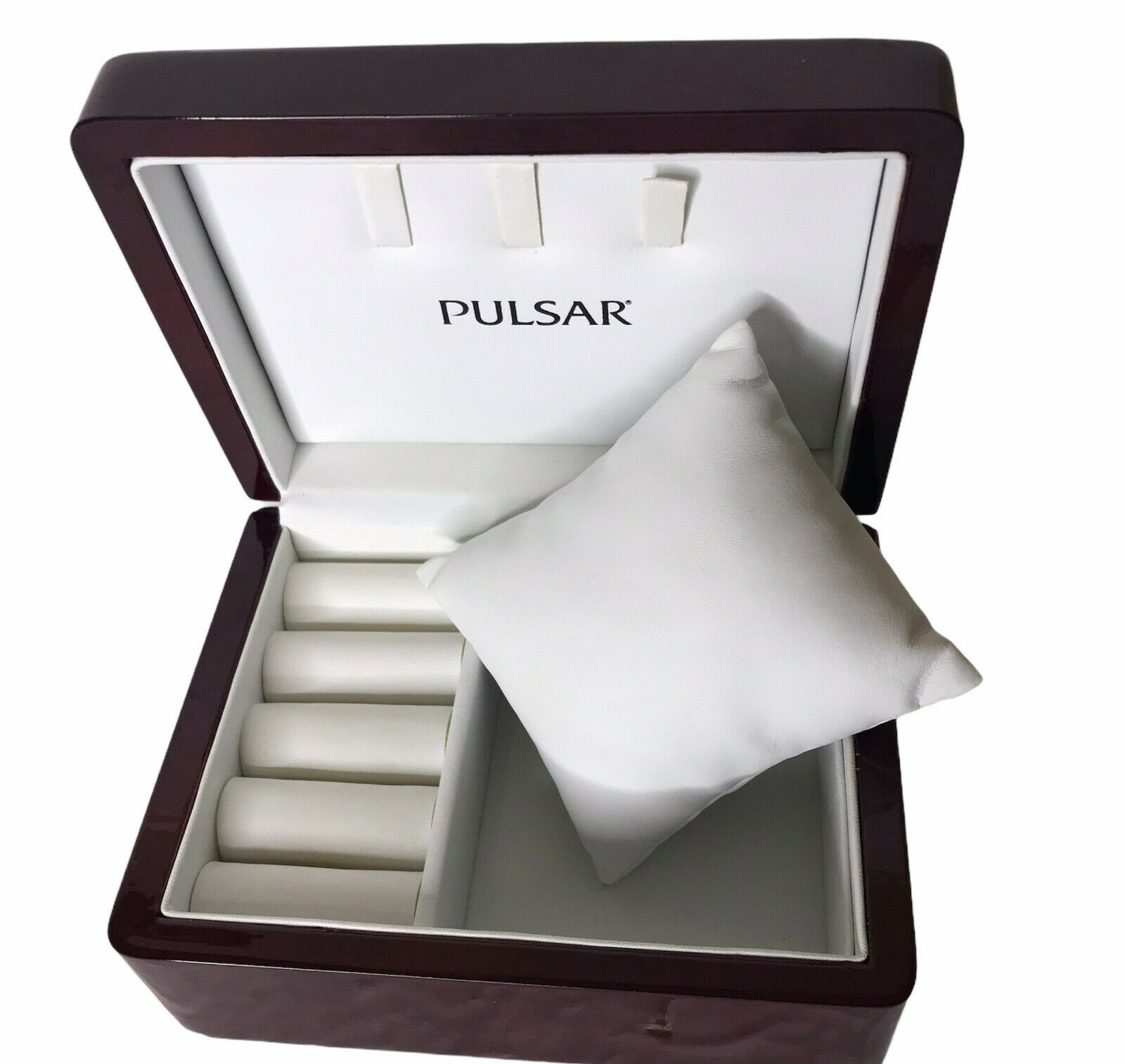 Pulsar Lacquered Red Wood Box Presentation Watch Jewelry Display Pillow