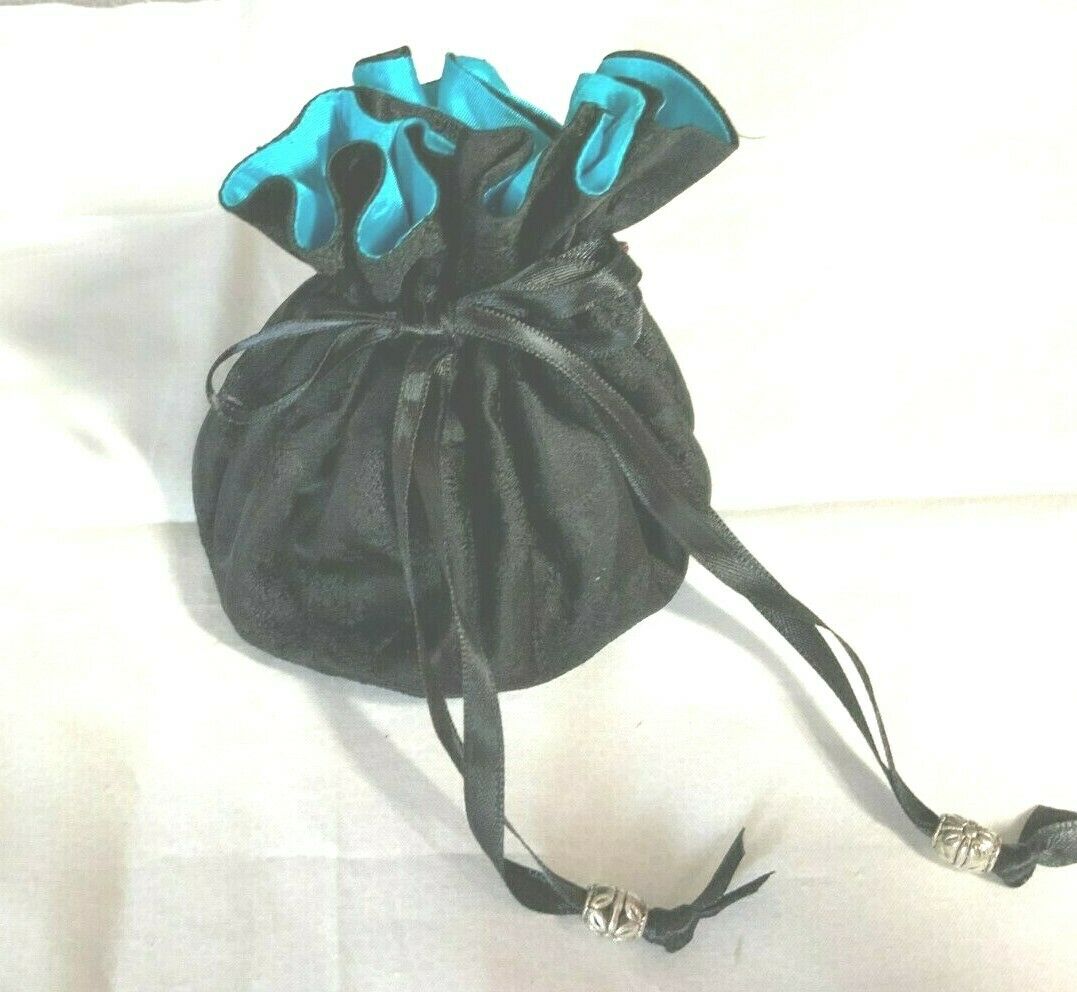 Handmade Jewelry Pouch Blue And Black Satin