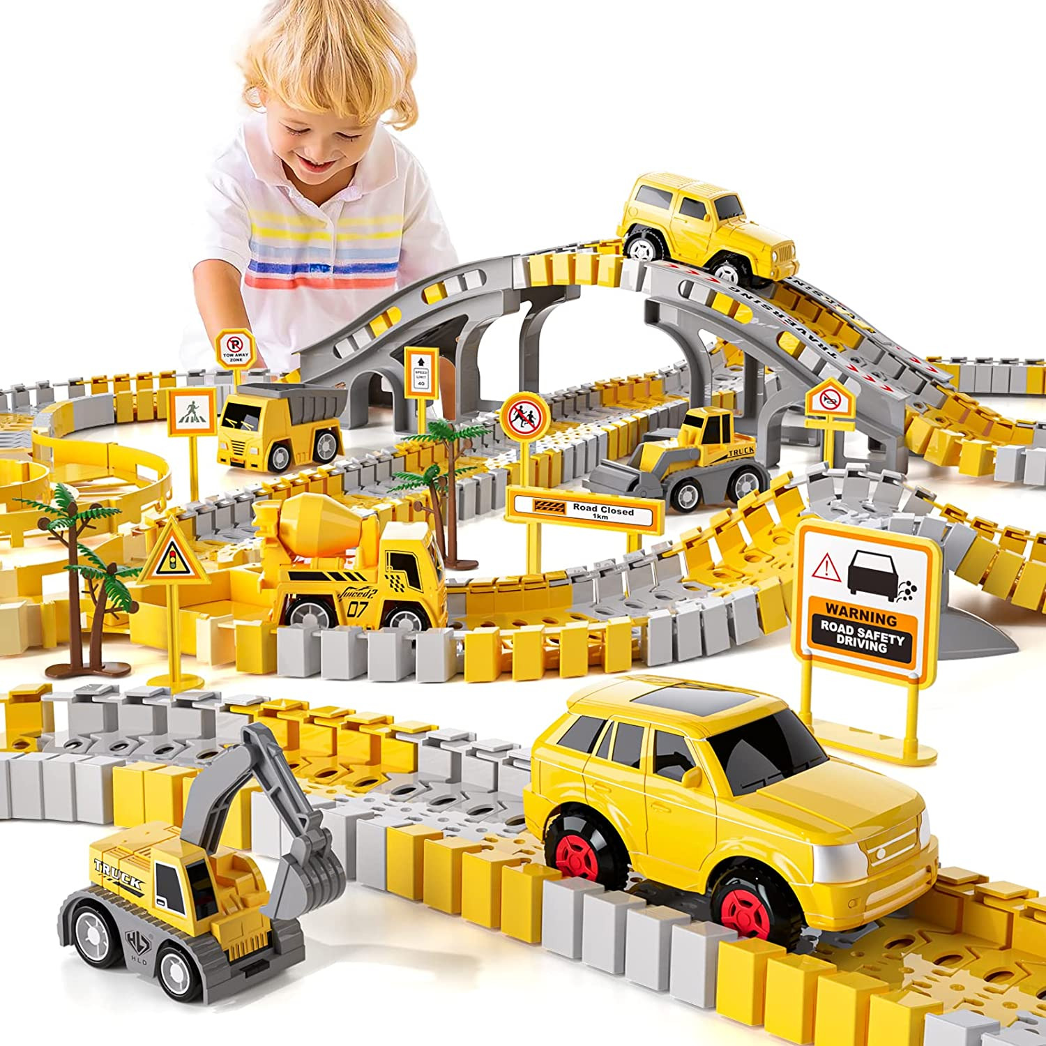236 PCS Construction Toys Race Tracks for Boys Kids Toys, 6 PCS Construction Car