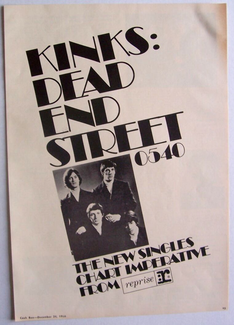 THE KINKS 1966 Poster Ad DEAD END STREET