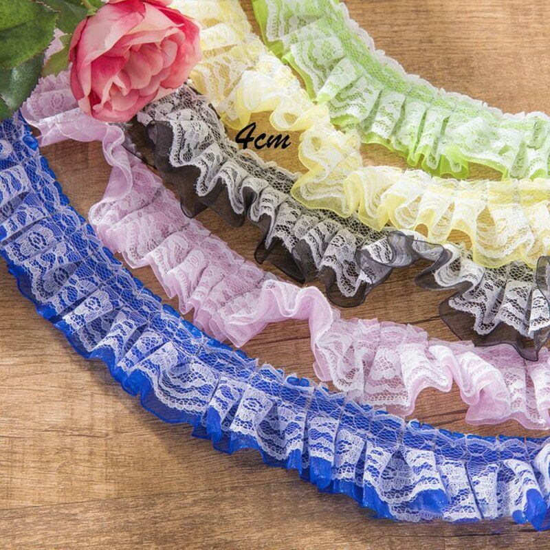 Double Layer Lace Embroidery Yarn Wrinkled Ribbon Diy Craft Doll Toy Clo 5Meters