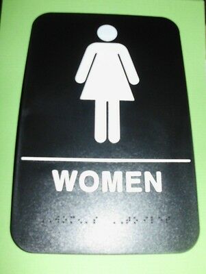Lot Of 8 Ada Restroom Sign Women  Only  Braille Black Public Bathroom  Fr Ship