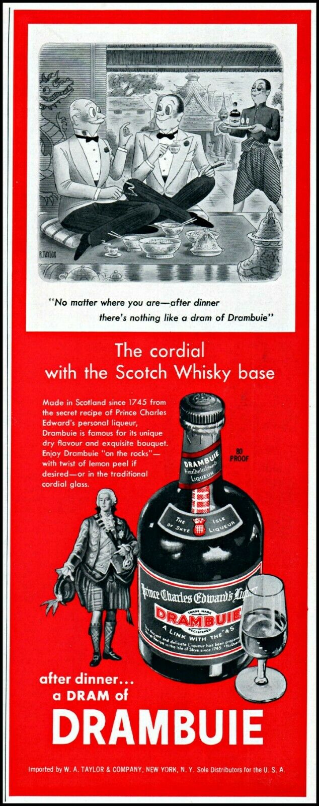 1961 Drambuie Golden Scotch Whisky Liqueur Comic Art Vintage Print Ad Adl90