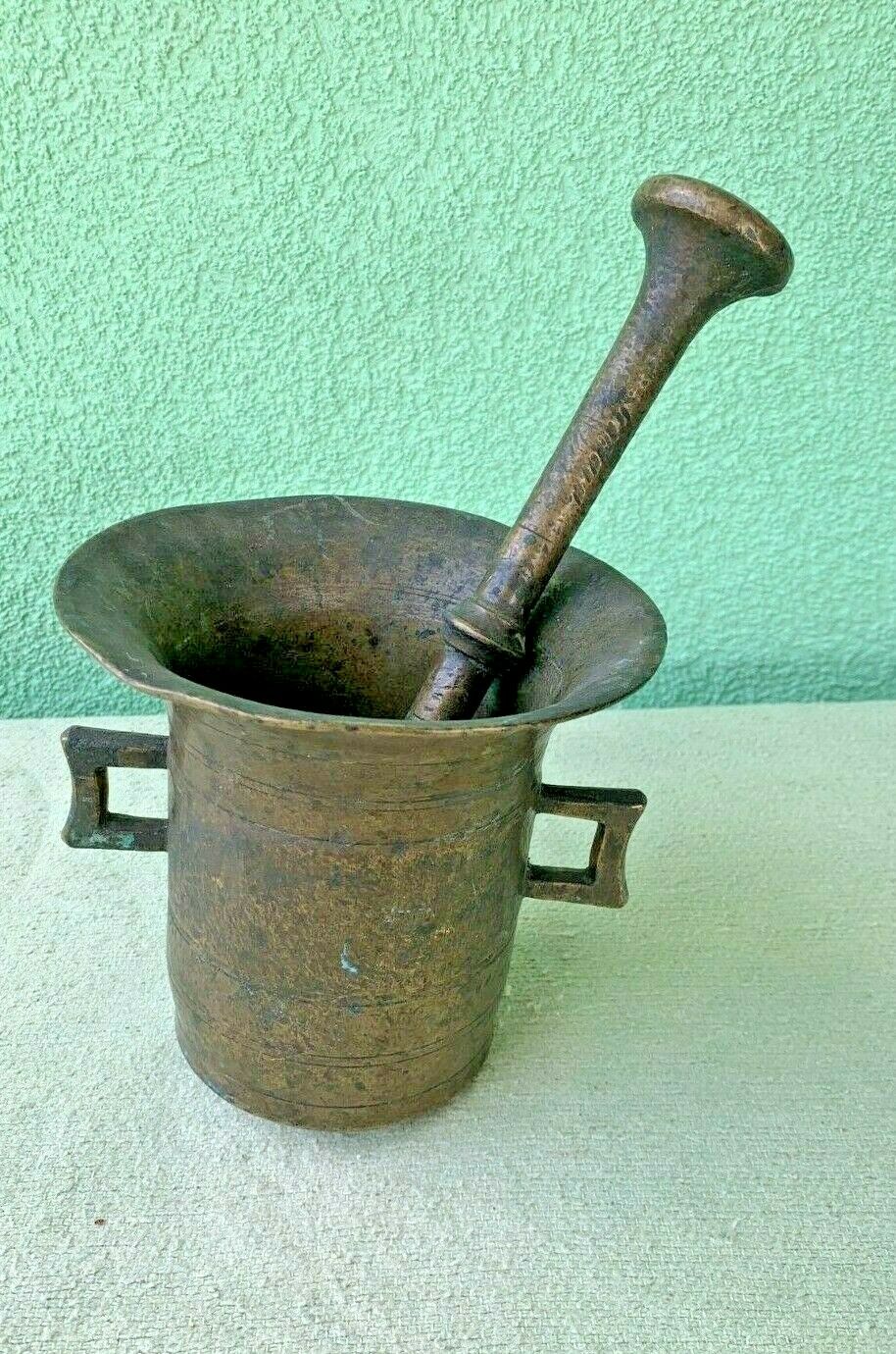 Vintage Heavy Brass Mortal and Pestle Antique Pharmacy Apothecary Ussr Soviet 5