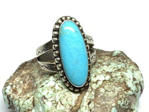 Carolyn Pollack Relios Stamped Sterling Silver & Turquoise Band Ring (Sz 9.25)