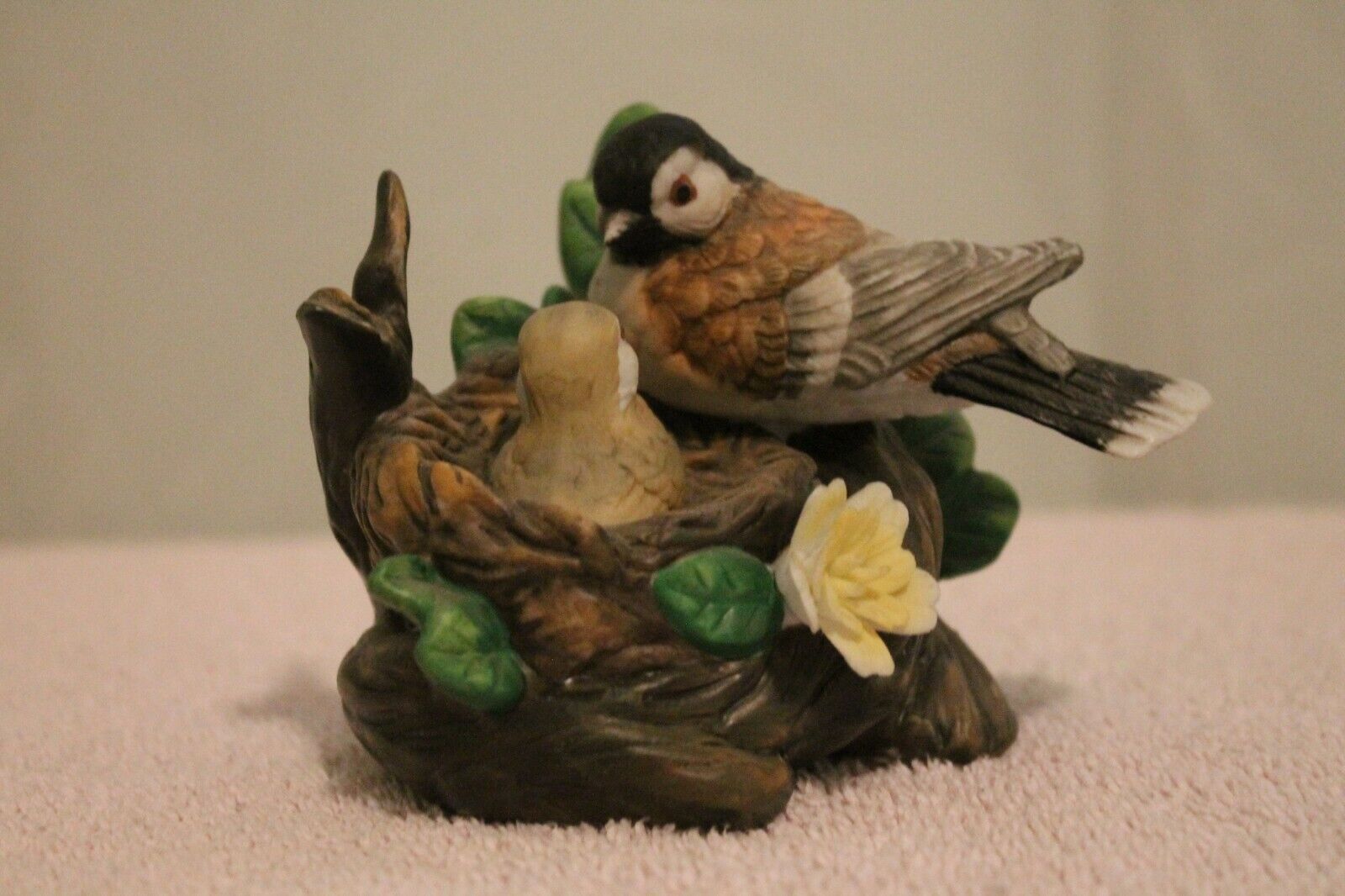 Ceramic Sparrow With Baby Figurine---3.25" H X 4.5" W X 3" D