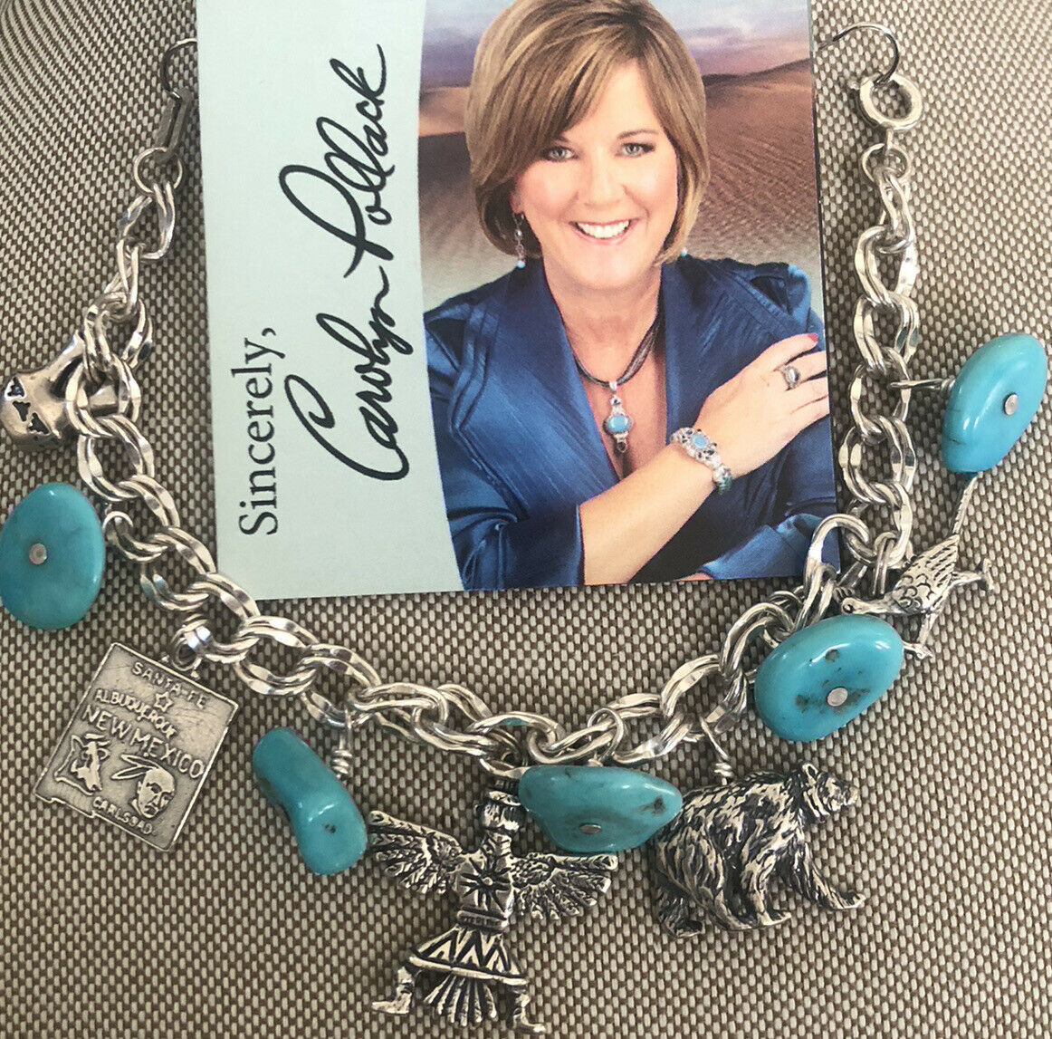Carolyn Pollack Charm 925 Dancer 7” Tribe  Blue Turquoise New Mexico 925 QVC
