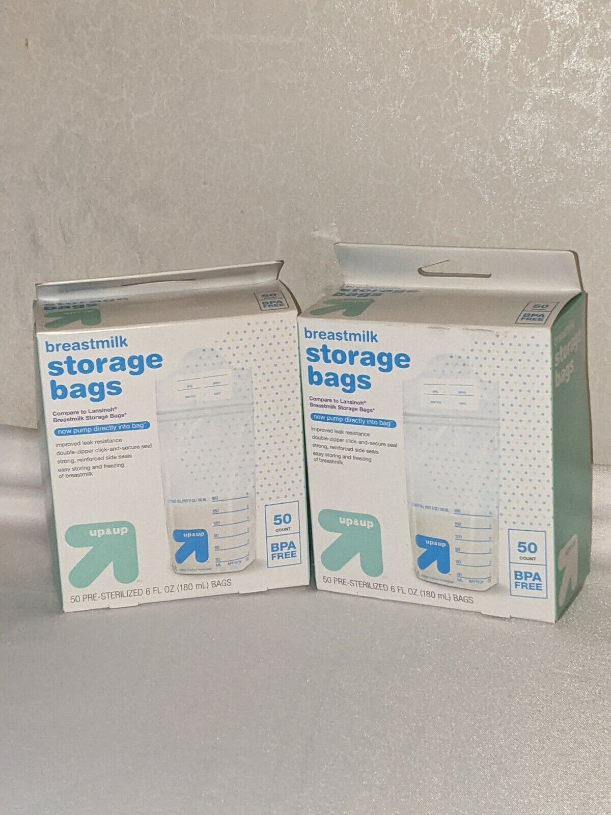 2 - 50 Ct Pre-sterilized Breast Milk Storage Bags Up & Up 6 Fl Oz Damaged Packag
