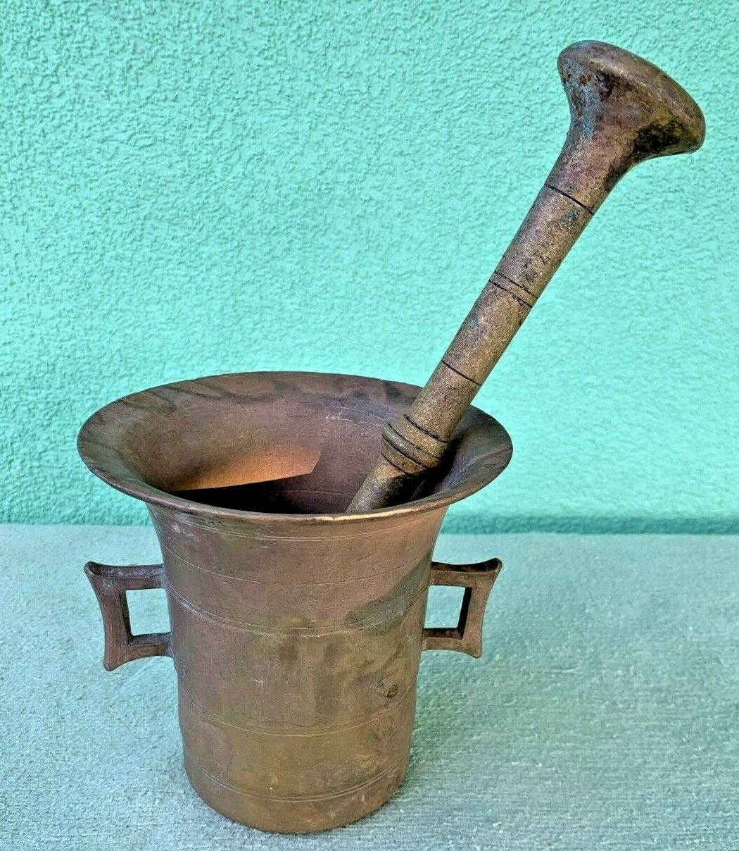 Vintage Large Brass Mortal And Pestle Antique Pharmacy Apothecary Ussr Soviet 5"