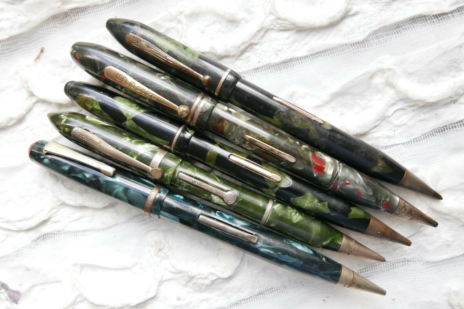 Vintage Fountain Pen/mechanical Pencil Combo Lot (cool Celluloid Patterns)