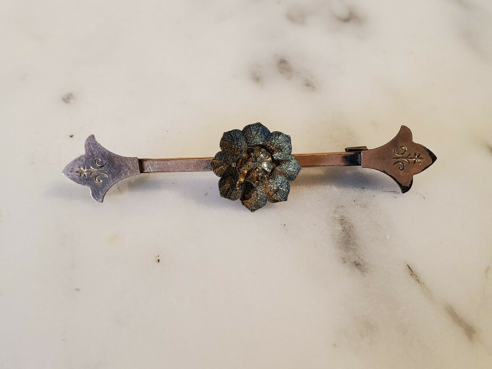 Antique Gold Filled Bar Pin Missing Stone