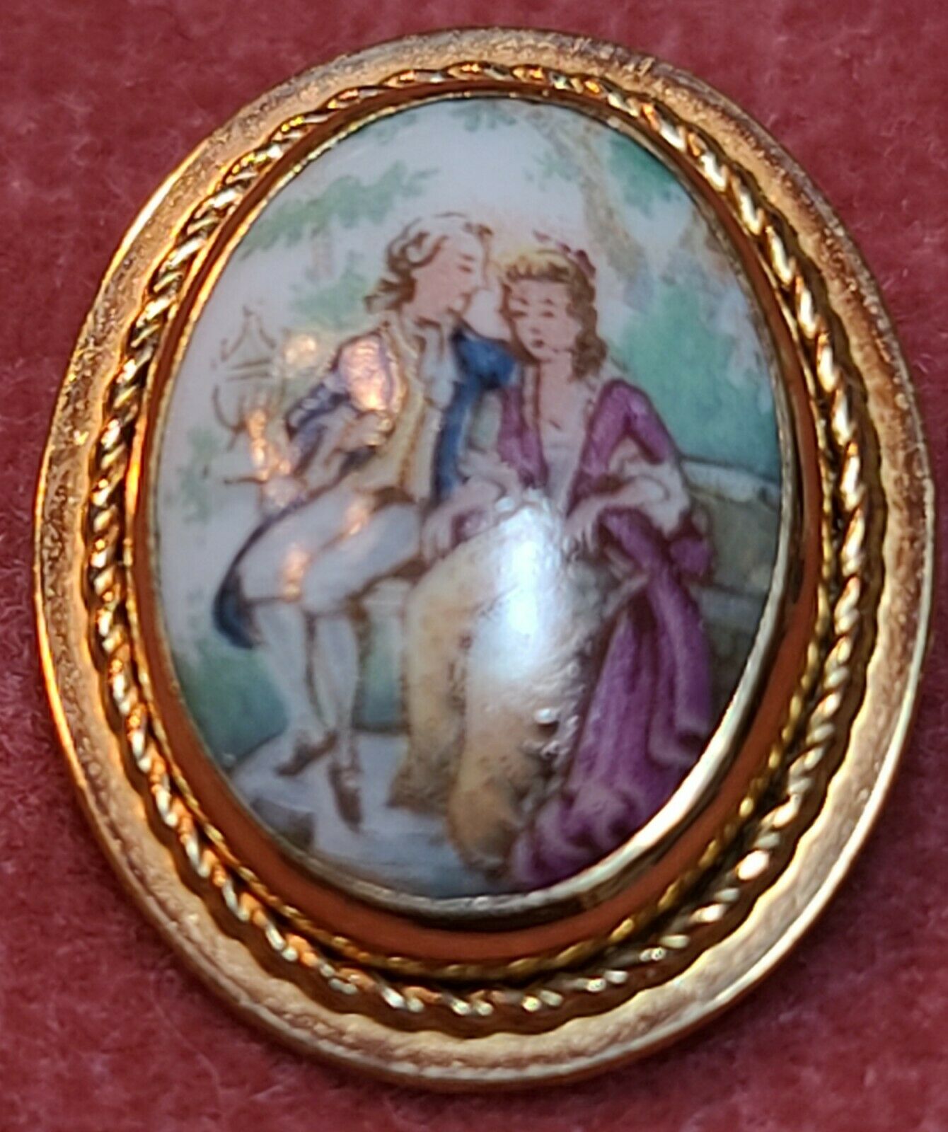 Vintage Limoge Handpainted Porcelain Brooch or Pendant FRANCE Goldtone