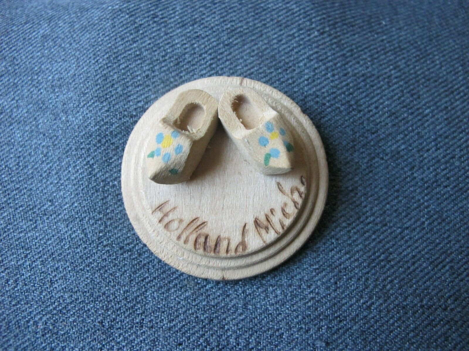 Vintage carved & painted clogs wooden pin Marked Holland Mich