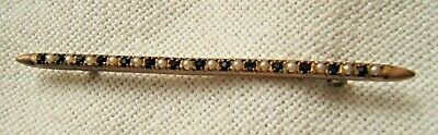 ANTIQUE EDWARDIAN BAR PIN GOLD FILLED SEED PEARLS & SAPPHIRE